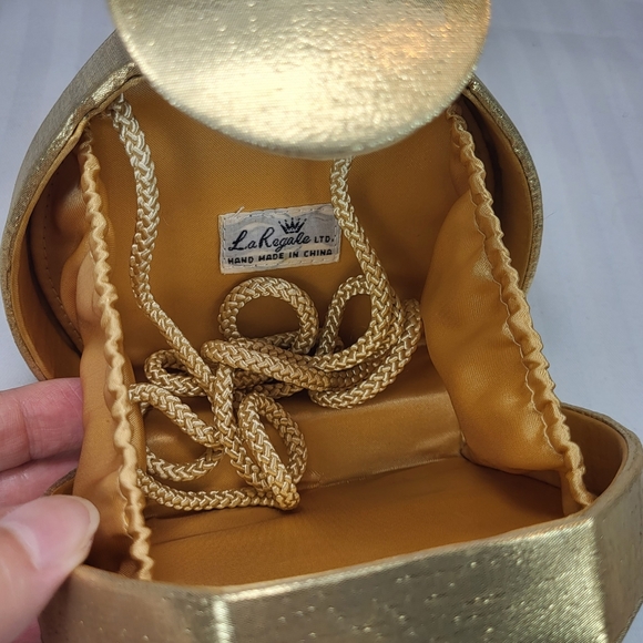 La Regale Mini PURSE Gold Satin Box Clutch Wristlet Hand Bag Crossbody Formal - Picture 13 of 16